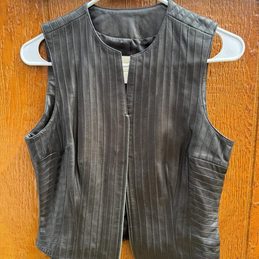 Vintage Cache Black Leather Corset Moto Vest | XS | EUC